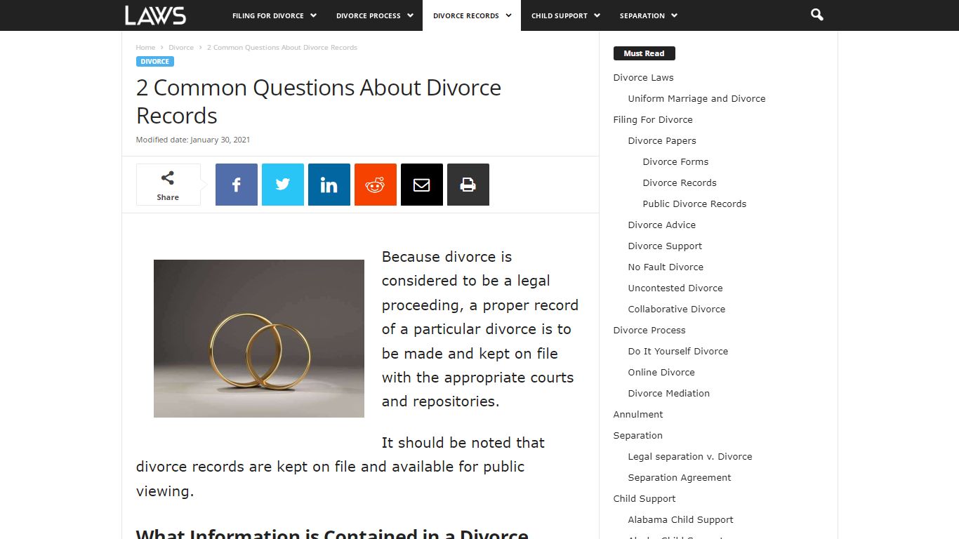 2 Common Questions About Divorce Records - Divorce - LAWS.com